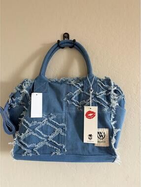 Wild fox distressed denim tote